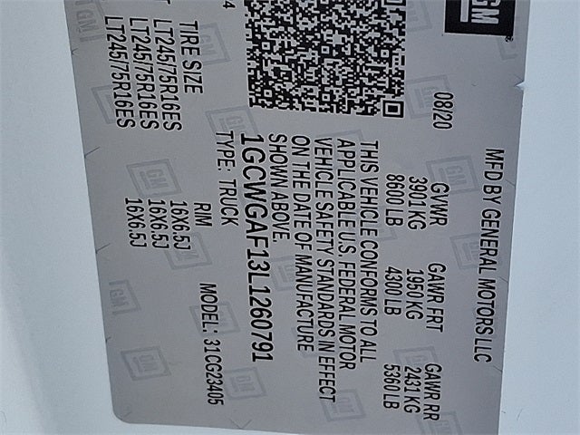 2020 Chevrolet Express 2500 Work Van Cargo